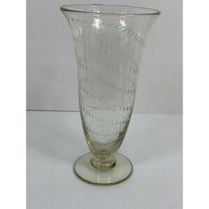 Large 11.5" Hand Blown Glass Vase Gold Amber Controlled Air Bubbles Footed